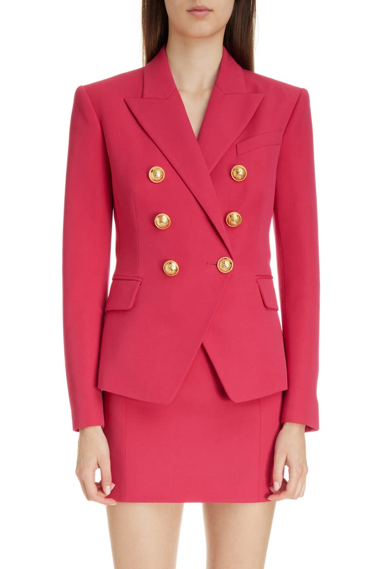 Classic Six-Button Grain de Poudre Jacket, Main, color, FUCHSIA