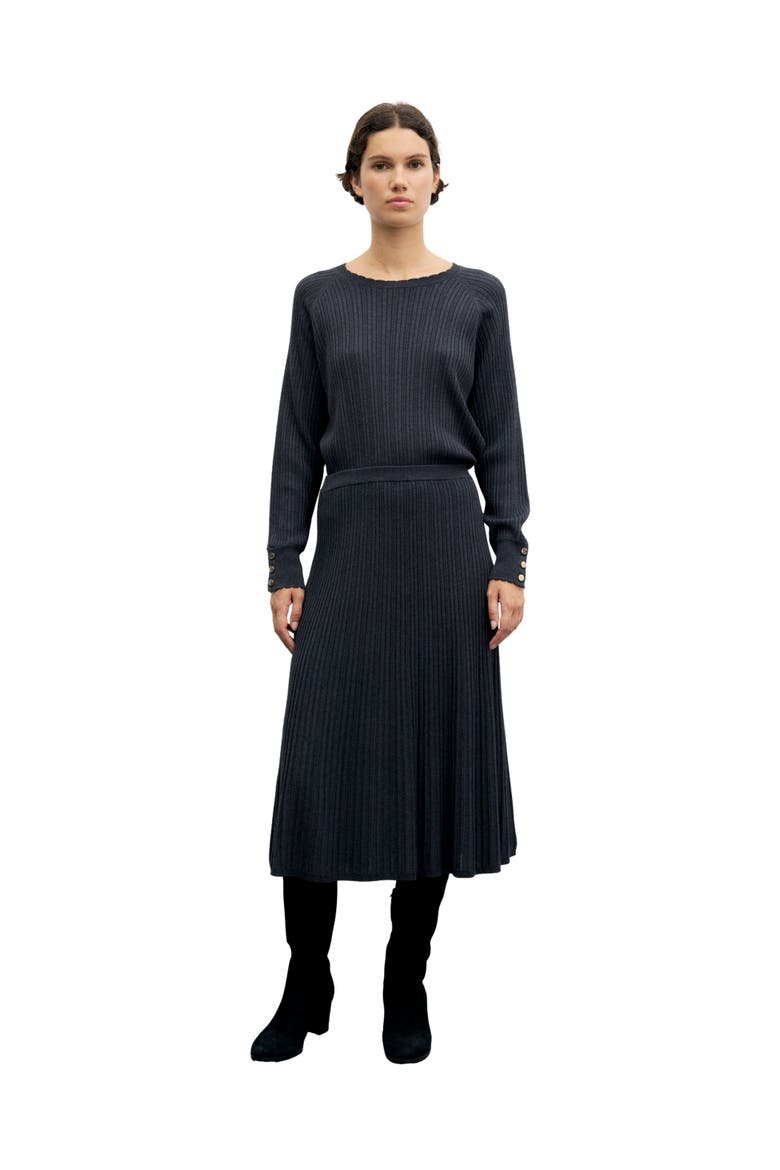 Tati Ribbed Knit Midi Skirt, Alternate, color, Charcoal