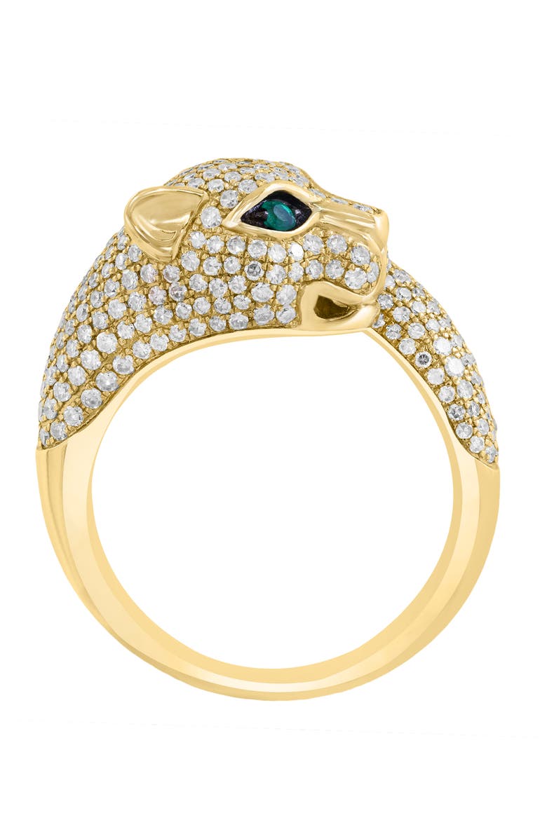 14K Yellow Gold Diamond & Emerald Panther Wrap Ring, Alternate, color, 14K Gold