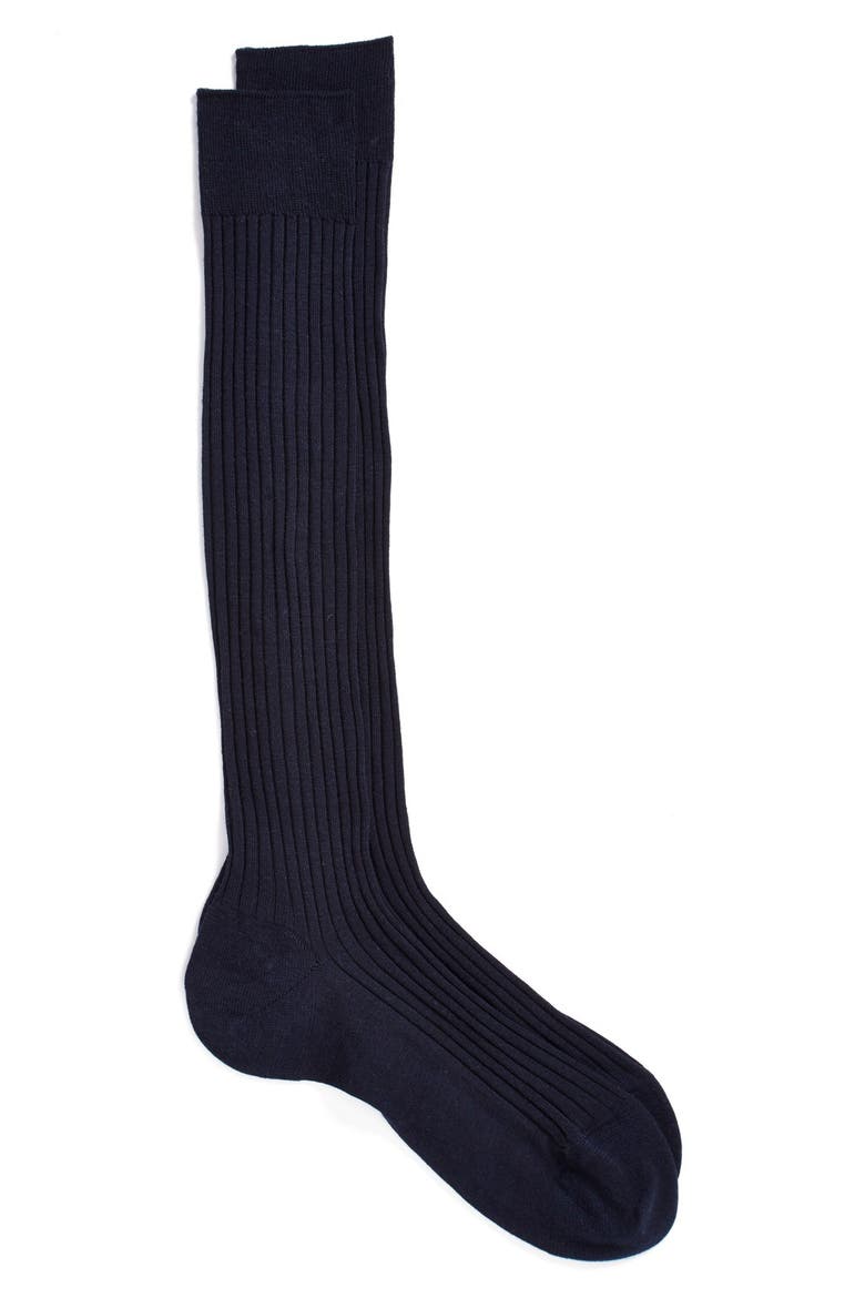 Merino Wool Blend Knee High Dress Socks, Main, color, NAVY