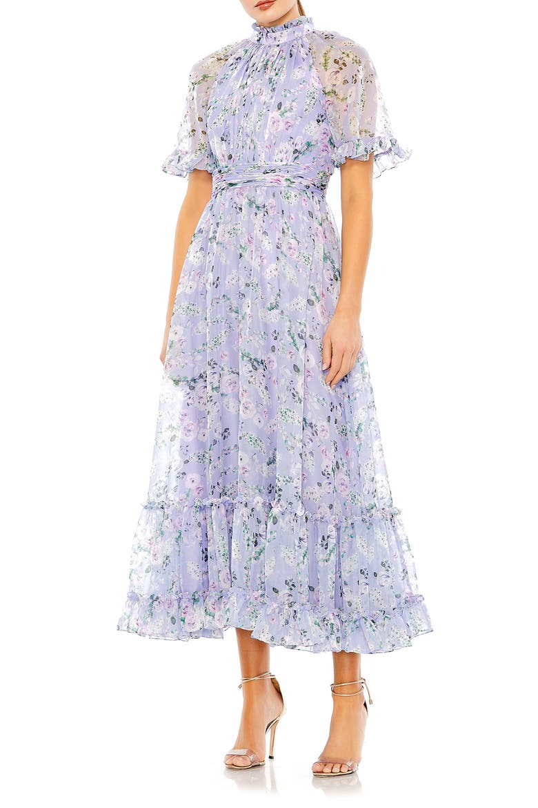 Floral Print High Neck Raglan Sleeve Dress, Main, color, LILAC MULTI