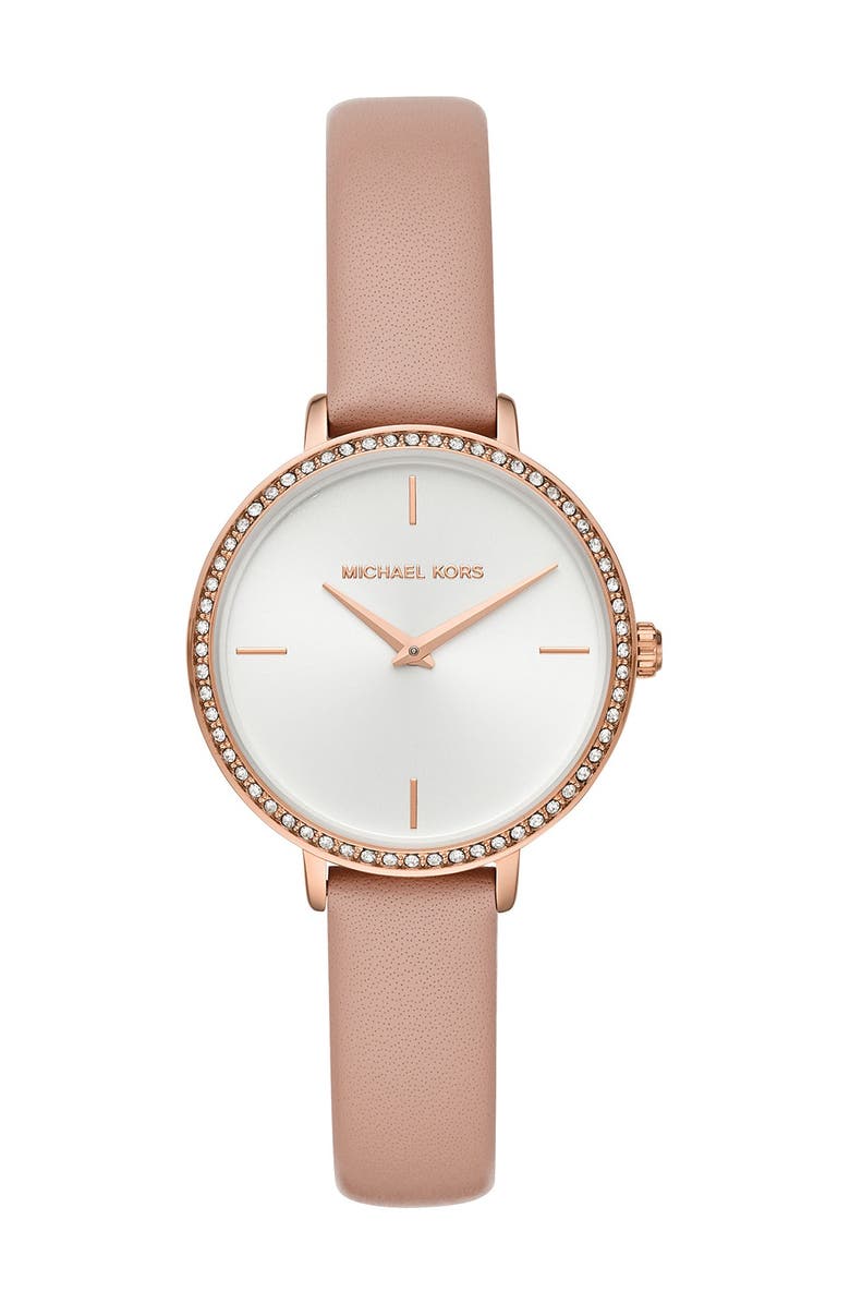 Michael Kors Women's Mini Charley 3-Hand Leather Strap Watch, 32mm, Main, color, 