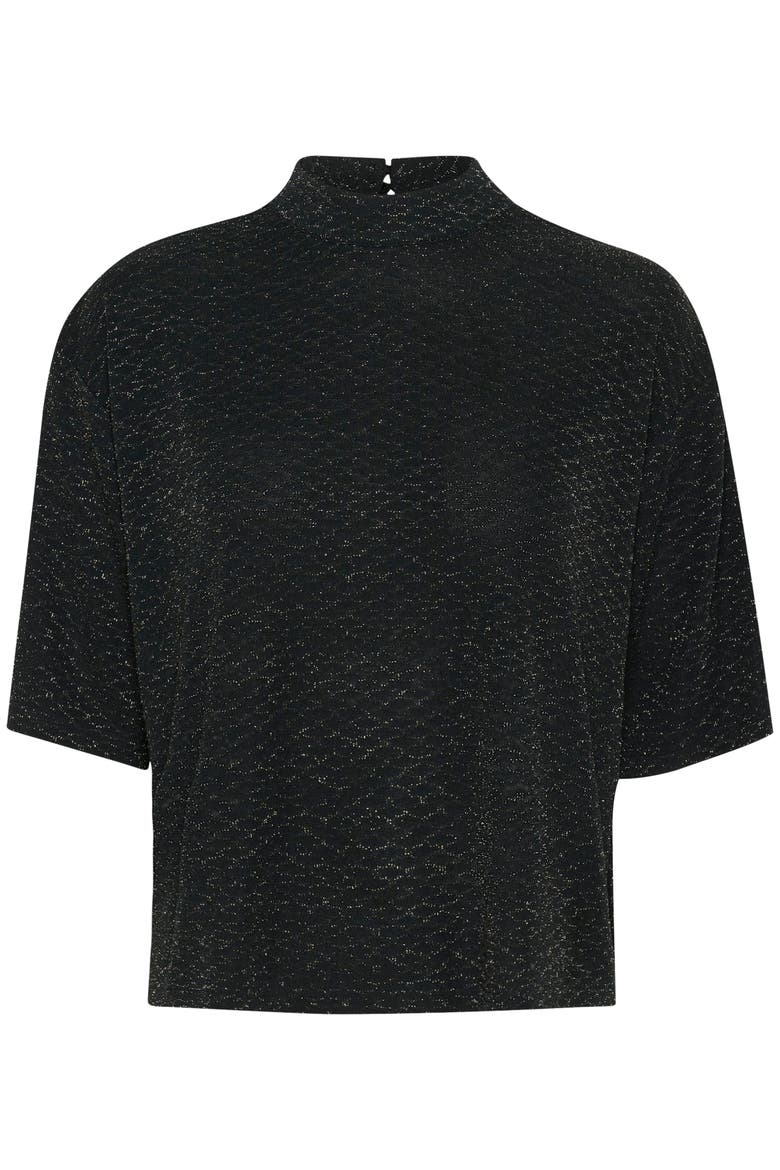 Kaellie Mock Neck Half Sleeves T-Shirt, Alternate, color, Black Glitter Jersey