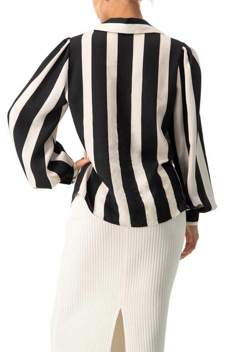 Collared Long Sleeve Striped Blouse, Alternate, color, Black