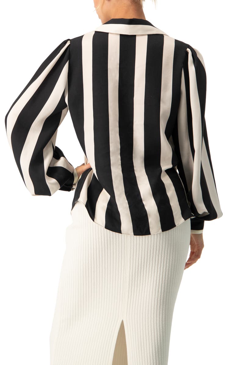 IVONNE Collared Long Sleeve Striped Blouse, Alternate, color, Black