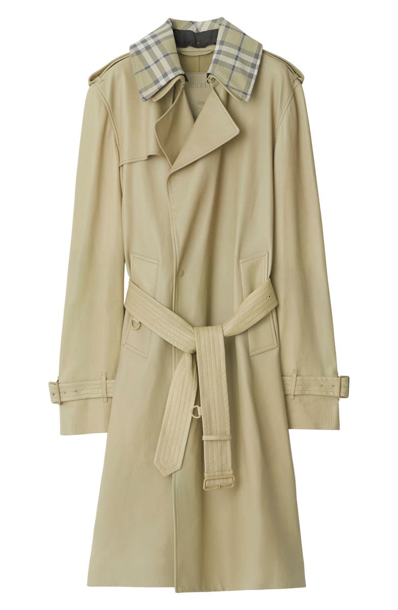 Burberry Plongé Leather Trench Coat with Removable Check Collar, Main, color,