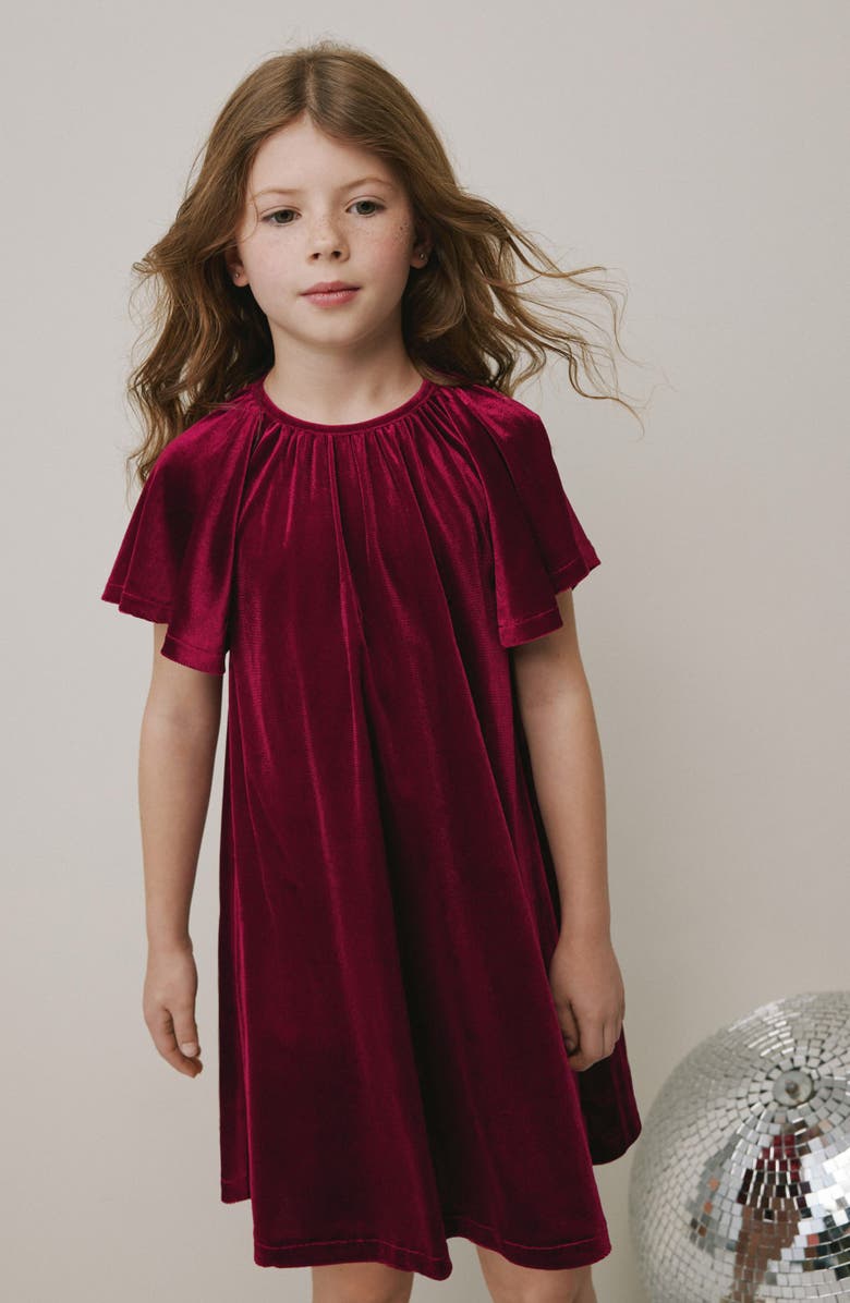 NEXT Kids' Flutter Sleeve Velvet Dress, Alternate, color, Red