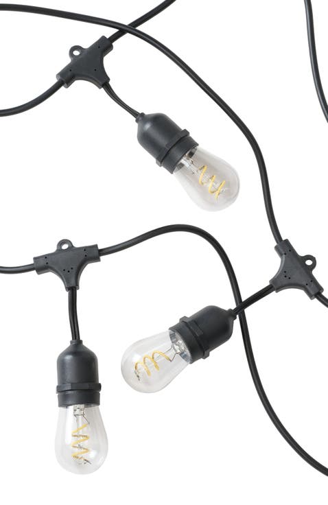 48 ft, 15‑light Plug‑In Heavy Duty LED Outdoor String Lights, Weatherproof Spiral Filament Bulbs