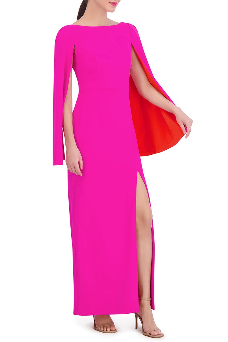 Long Sleeve Capelet Scuba Crepe Dress, Alternate, color, FUCHSIA