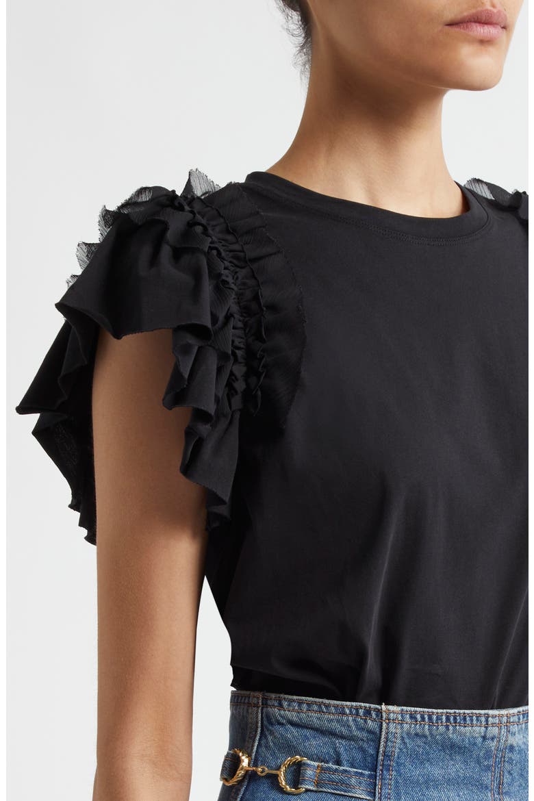 Leia Ruffle Sleeve Organic Cotton Top, Alternate, color, NOIR