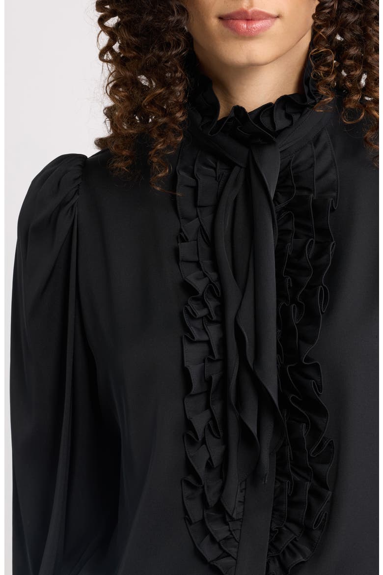 North Tie Neck Silk Blend Blouse, Alternate, color, BLACK