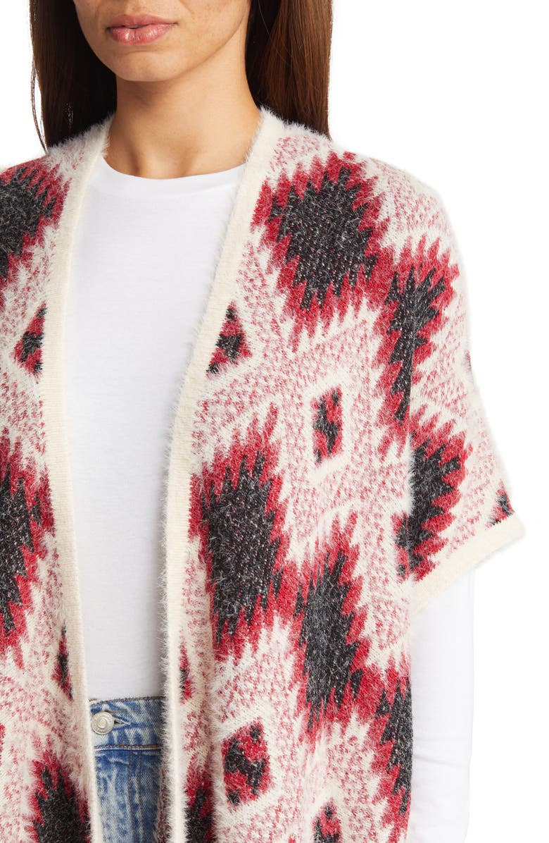 Roffe Accessories Geometric Jacquard Fringe Wrap, Alternate, color, Red Motiff