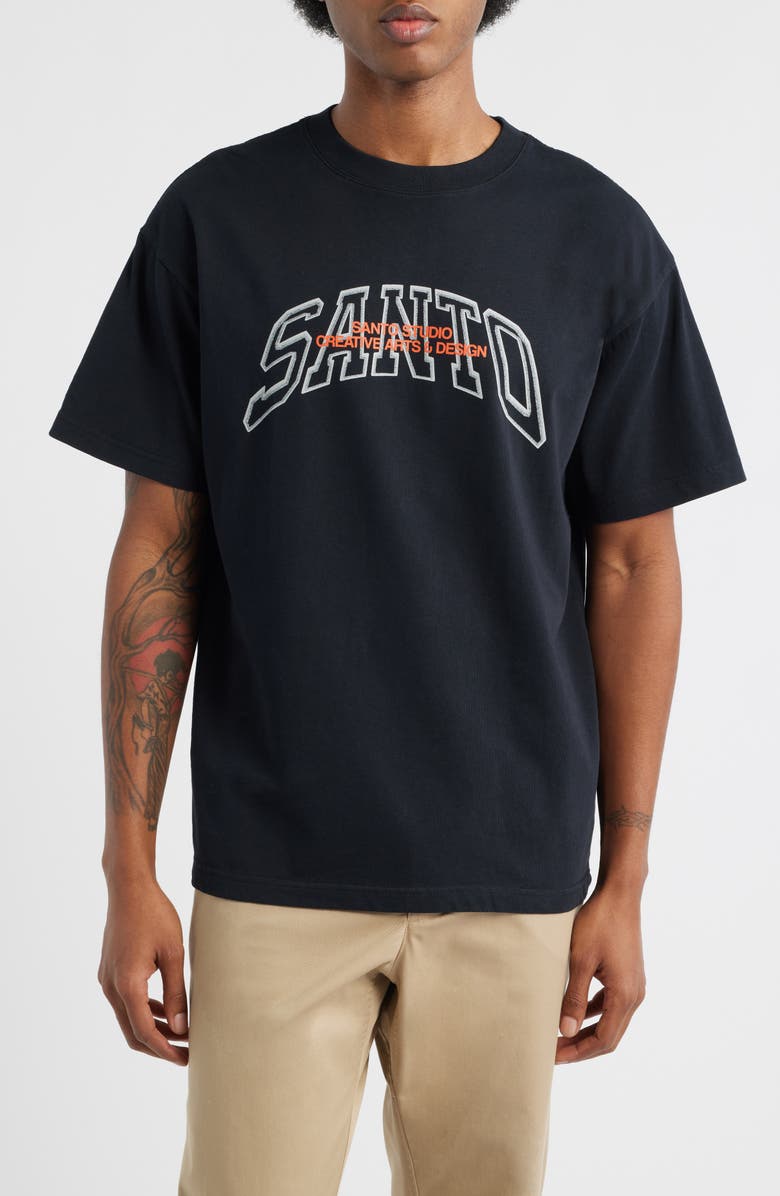 SANTO STUDIO Creative Arts Logo Cotton Graphic T-Shirt, Main, color, Black