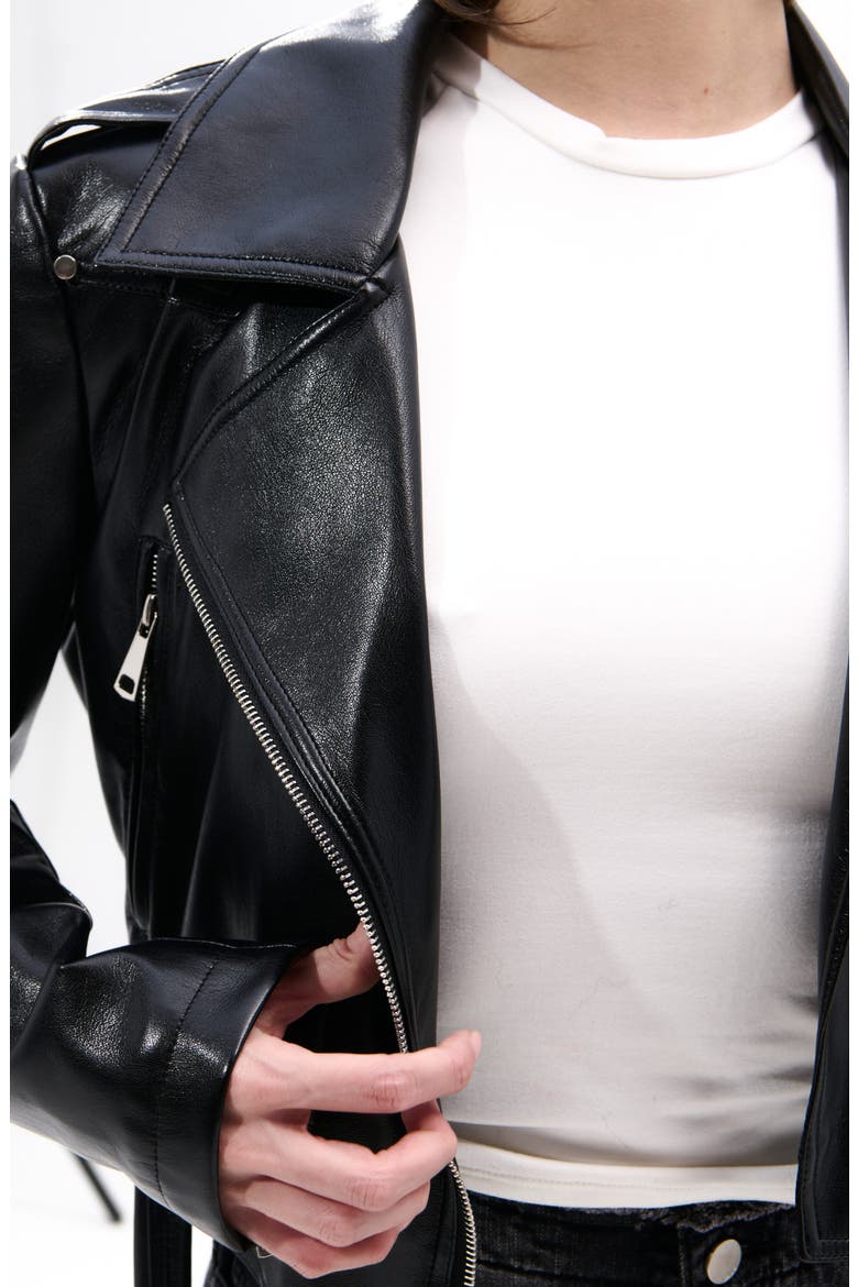 Faux Leather Crop Moto Jacket, Alternate, color, BLACK