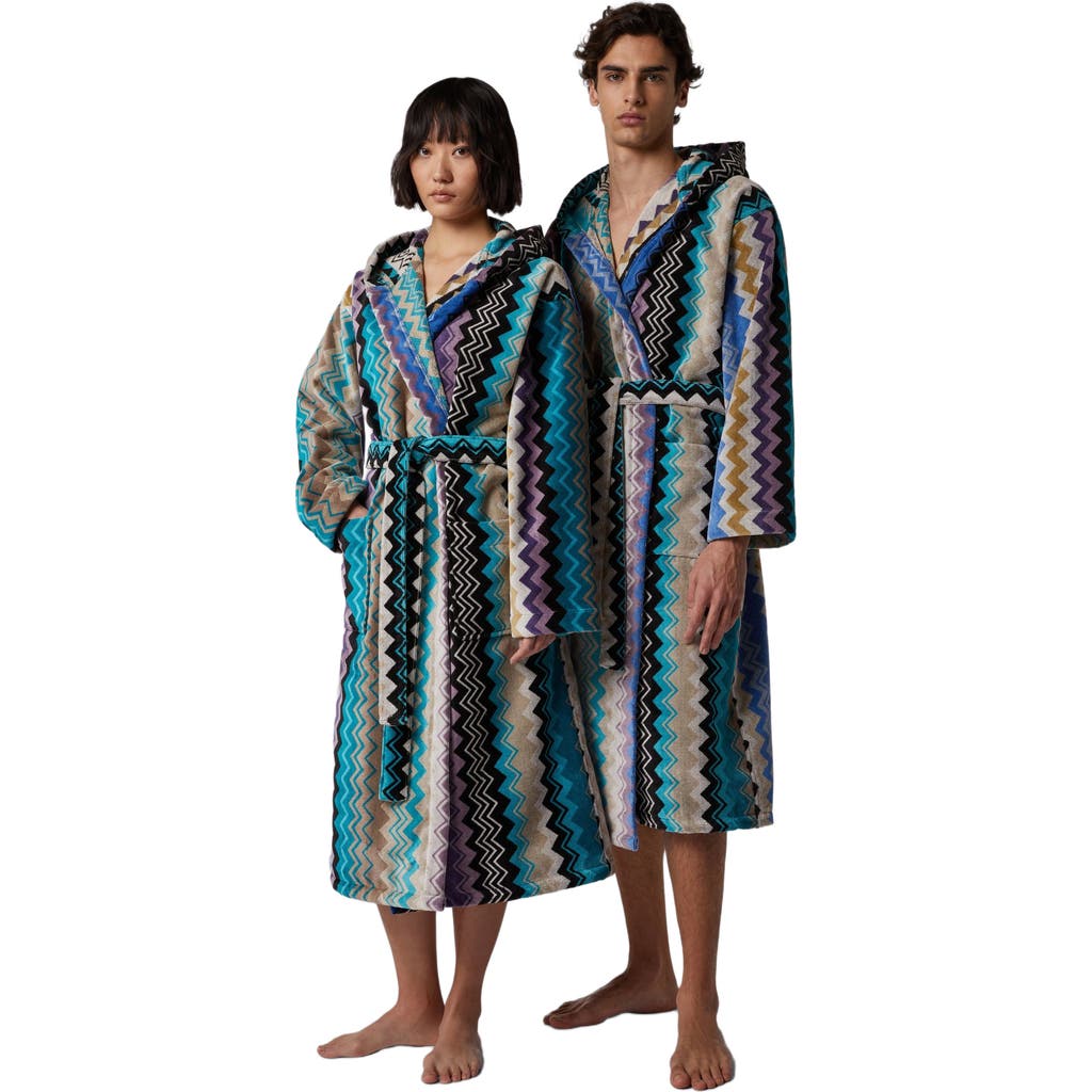 Missoni Home Giacomo Hooded Bathrobe In Blue