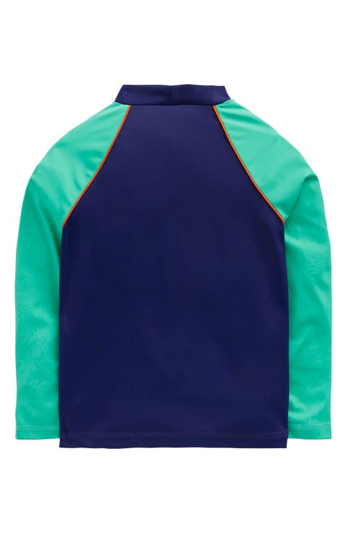 Mini Boden Kids' Colorblock Long Sleeve Rashguard In Blue Turtle