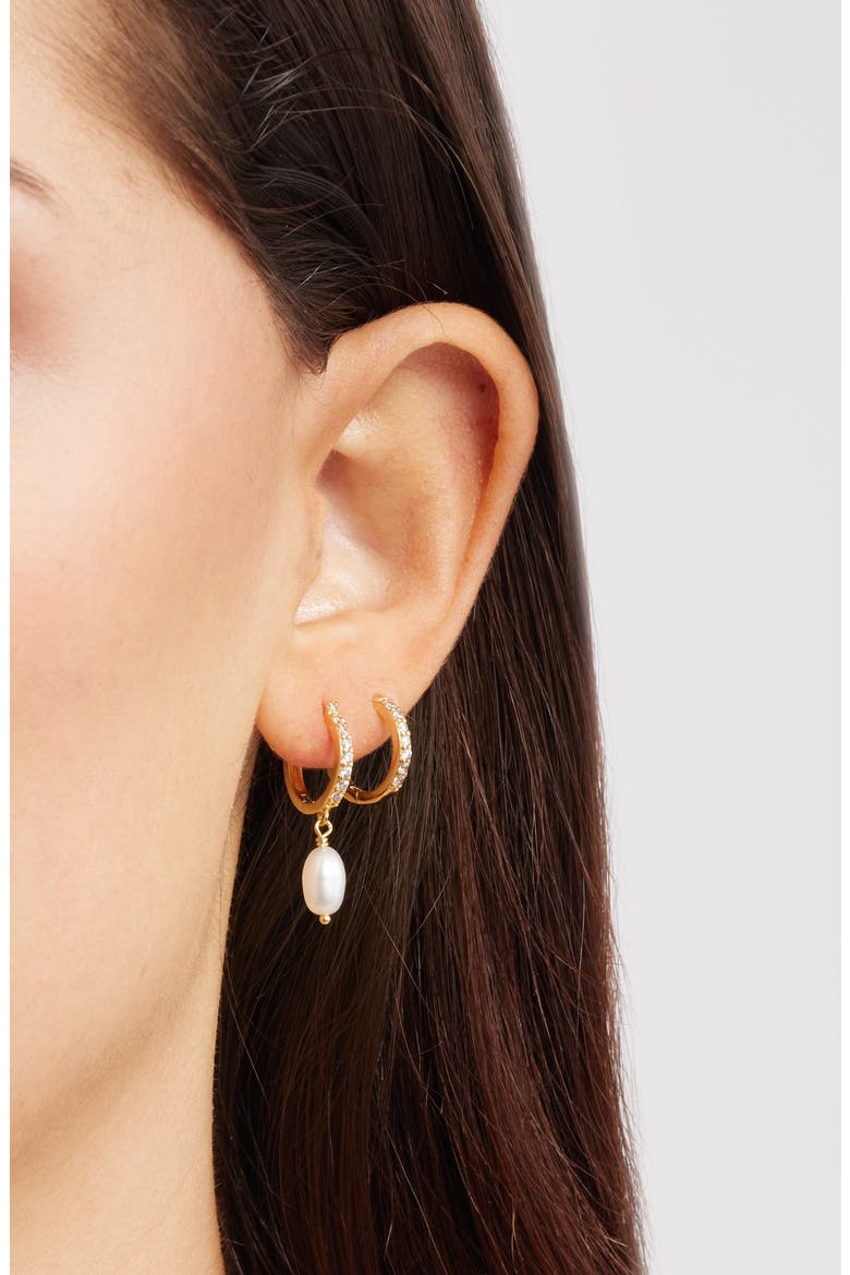 Set of 3 Stud and Hoop Earrings, Alternate, color, 14K GOLD PLATED