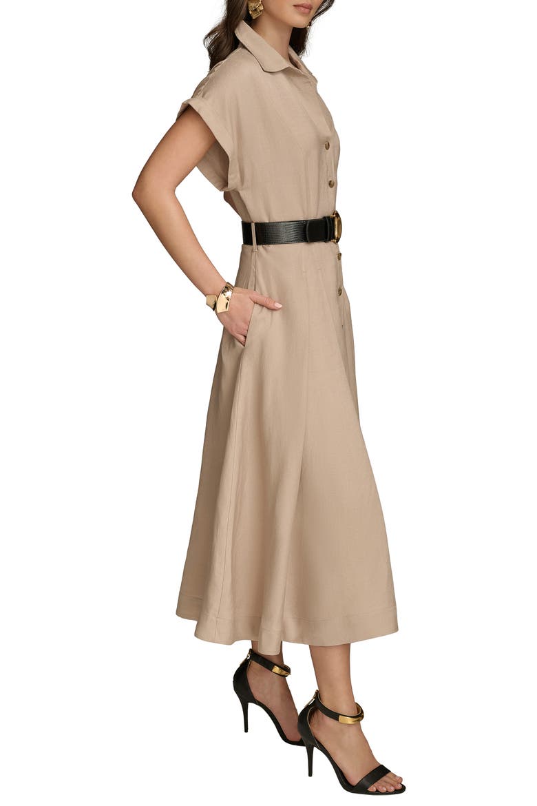 Linen Blend Belted Midi Shirtdress, Alternate, color, FAWN LINEN