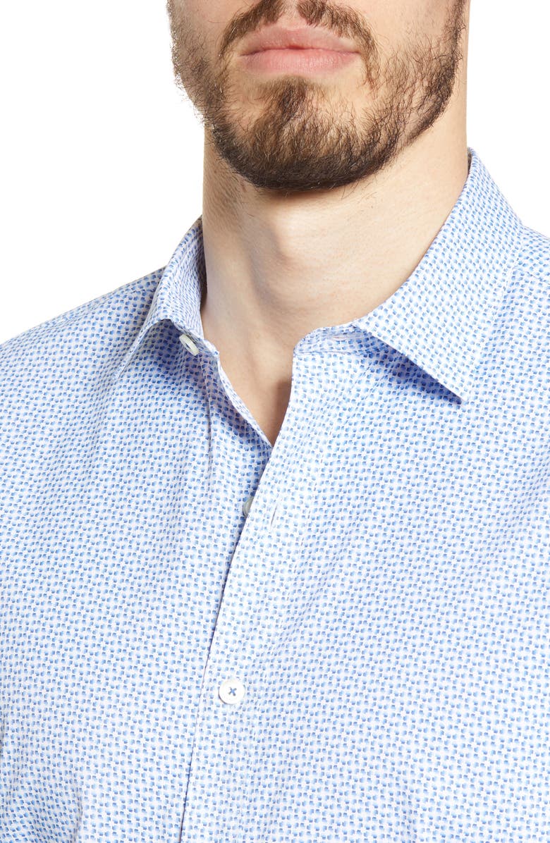 Bugatchi Shaped Fit Print Button-Up Performance Shirt, Alternate, color, 
