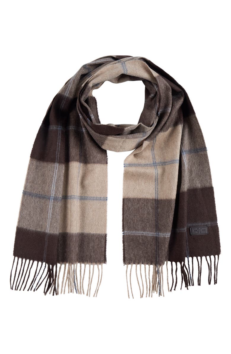 Hickey Freeman Ombré Windowpane Cashmere Scarf, Main, color, Brown