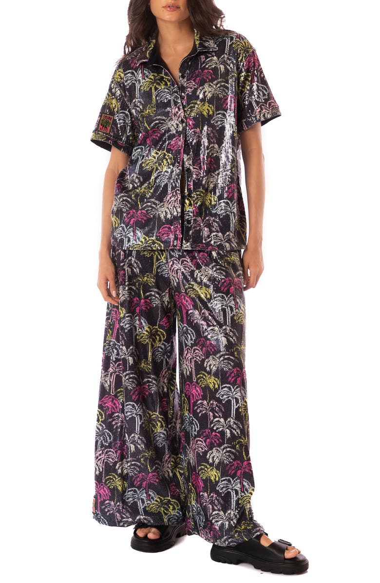 Maaji Neon Palmery Salome Sequin Reversible Relaxed Fit Cover-Up Shirt, Alternate, color, 