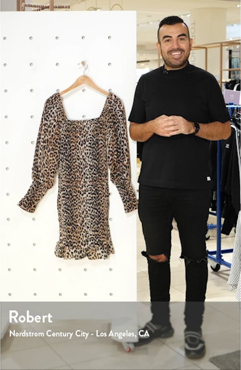 Leopard Print Long Sleeve Cotton & Silk Minidress, sales video thumbnail