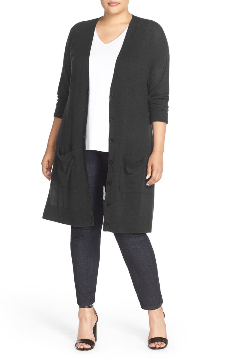 Halogen<sup>®</sup> Long V-Neck Merino Blend Cardigan, Main, color, 