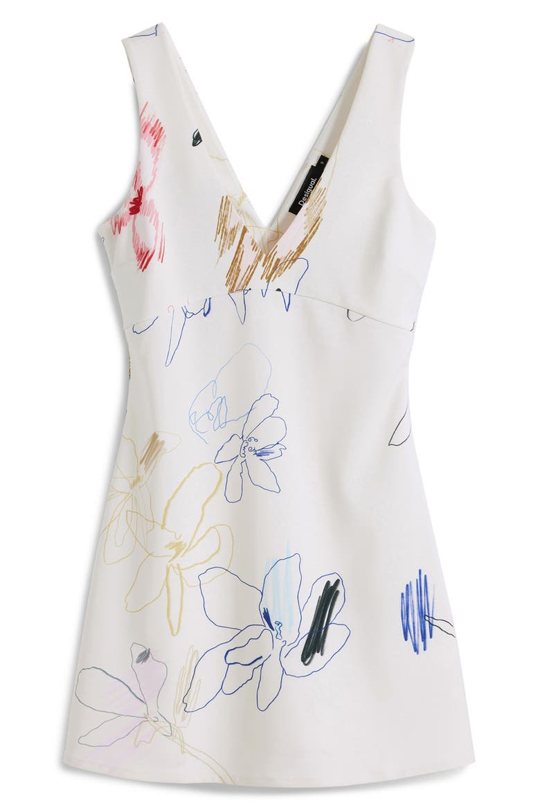 Sketched Floral Sleeveless Minidress, Alternate, color, WHITE/ LIGHT BEIGE