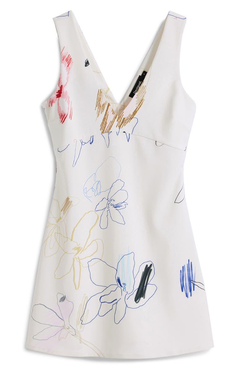 Desigual Sketched Floral Sleeveless Minidress, Alternate, color, White/ Light Beige