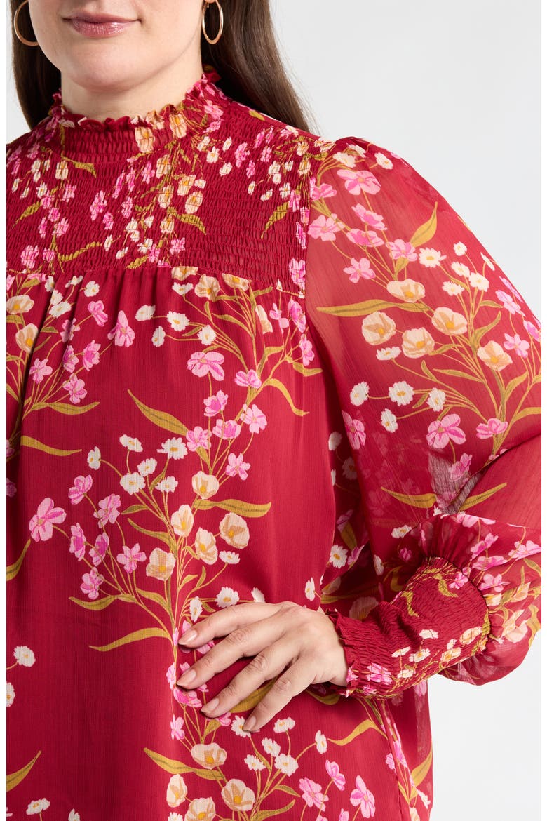 Ginnie Floral Balloon Sleeve Top, Alternate, color, BURG-MULTI