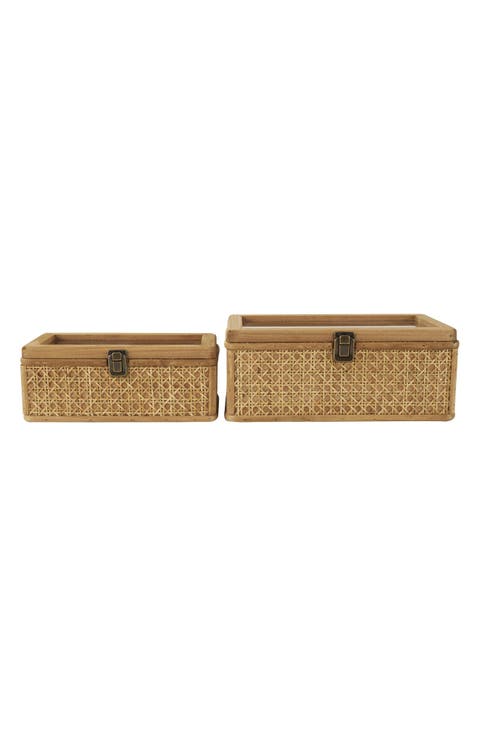 Set of 2 Natural Rattan Boxes