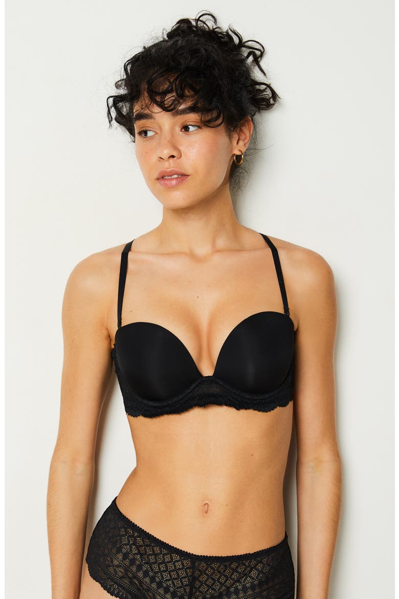 Idole Underwire Bandeau Push-Up Bra, Alternate, color, BLACK