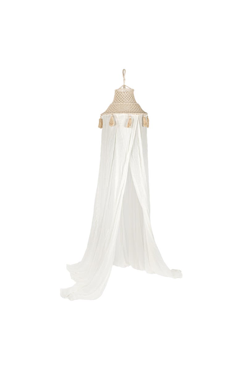 Storied Home White Cotton Macramé Canopy with Tassels, Main, color, White