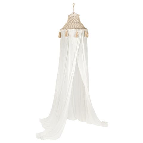 White Cotton Macramé Canopy with Tassels