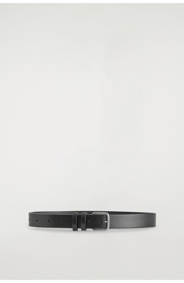 COS Classic Leather Belt, Main, color, Black / Silver