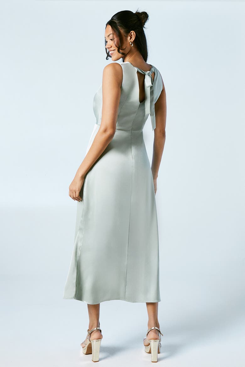 Satin Bridesmaids Midi Dress, Alternate, color, Sage