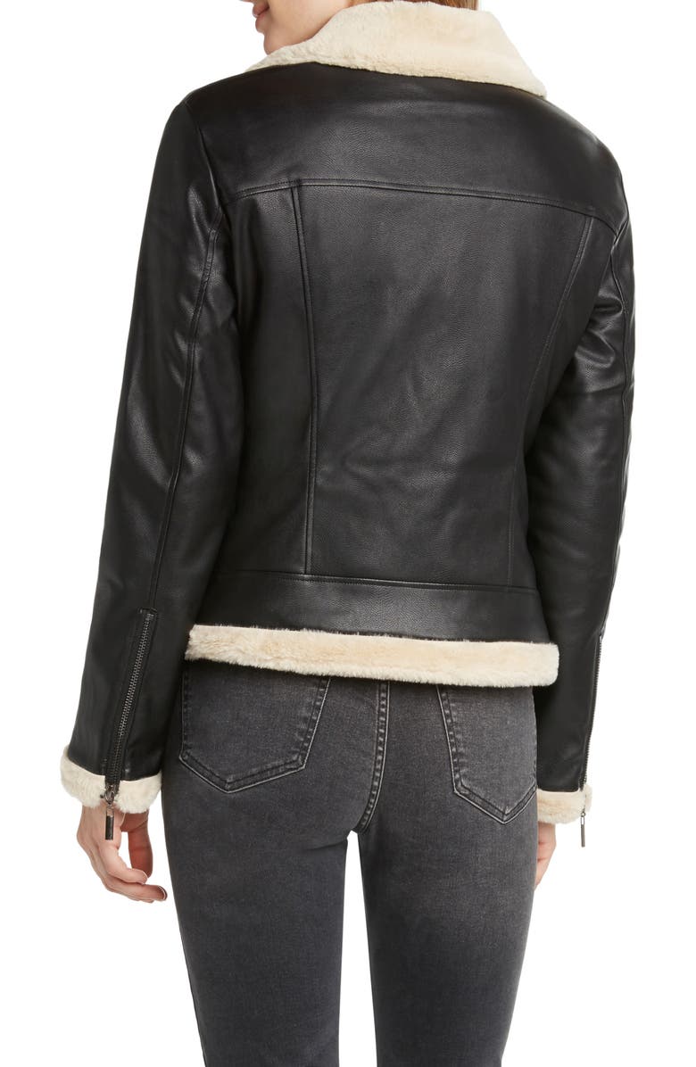 matty m. Faux Fur Lined Faux Leather Moto Jacket, Alternate, color,
