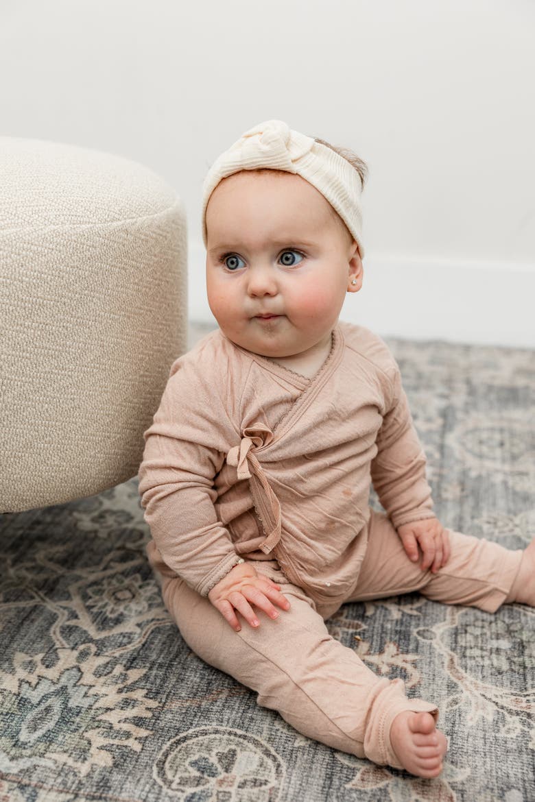 Crinkled Jersey Wrap 2 Piece Long Sleeve Top and Pants Set, Alternate, color, Light Maple
