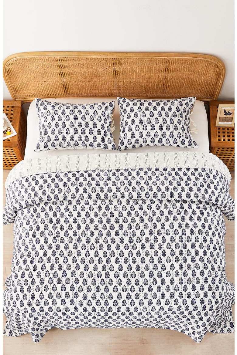 Floral Paisley Kantha Cotton Coverlet, Alternate, color, INDIGO