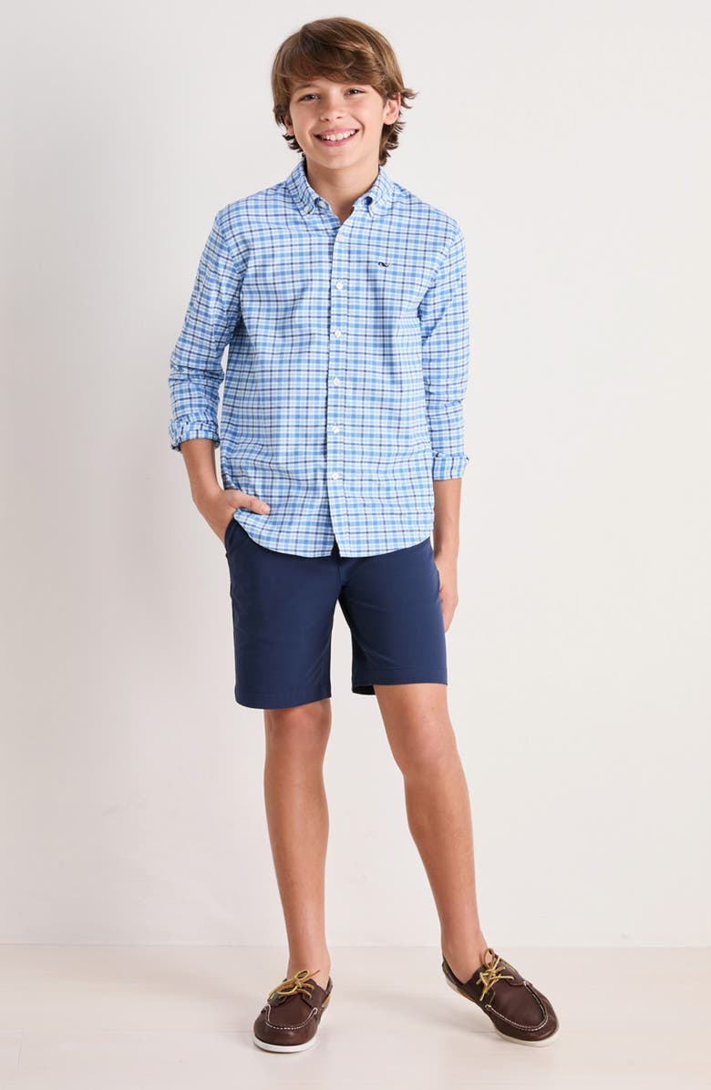 vineyard vines Kids' Bellamy brrrº Plaid Button-Down Shirt, Alternate, color, Ocean Splash