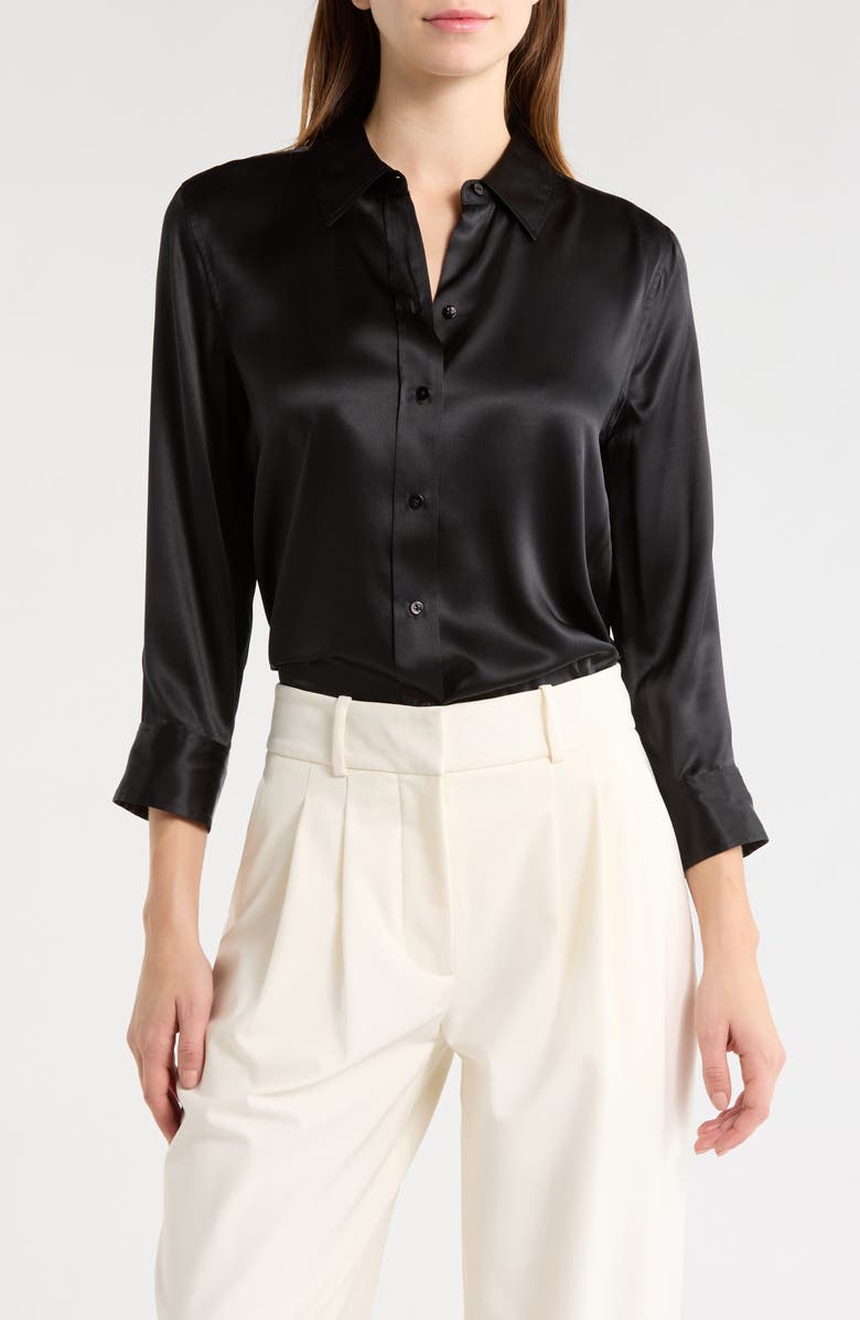 L'AGENCE Dani Silk Charmeuse Blouse, Main, color, Black/Black