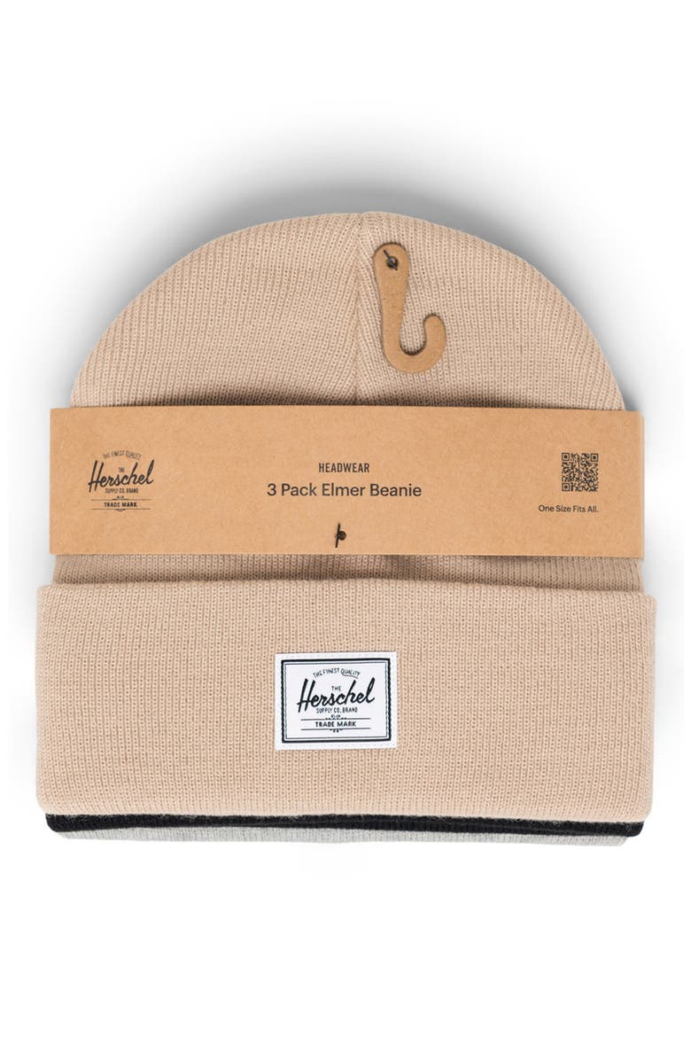 Assorted 3-Pack Elmer Beanies, Alternate, color, BLACK/ HEATHER GREY/ BEIGE