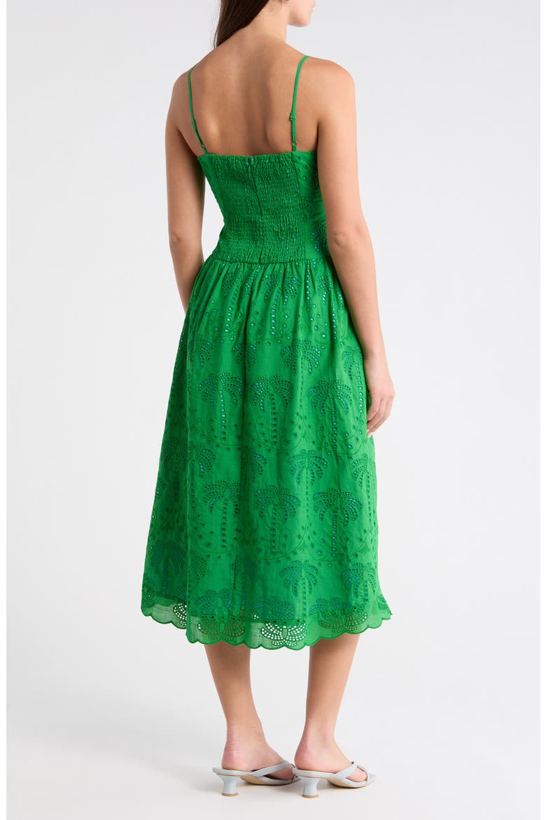 Selry Eyelet Palm Midi Sundress, Alternate, color, GREEN