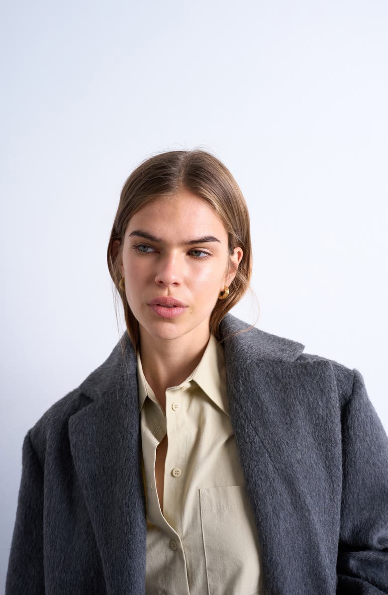 Topshop Three-Button Brushed Coat, Alternate, color, Charcoal