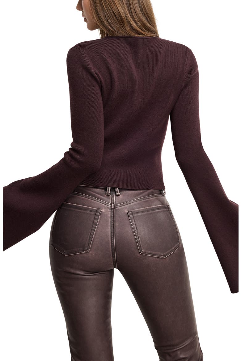 Ribbed Bell Sleeve Cardigan, Alternate, color, BARK003
