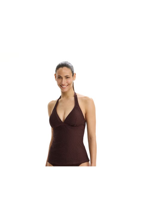 Safari Chic Textured Halter Tankini Top