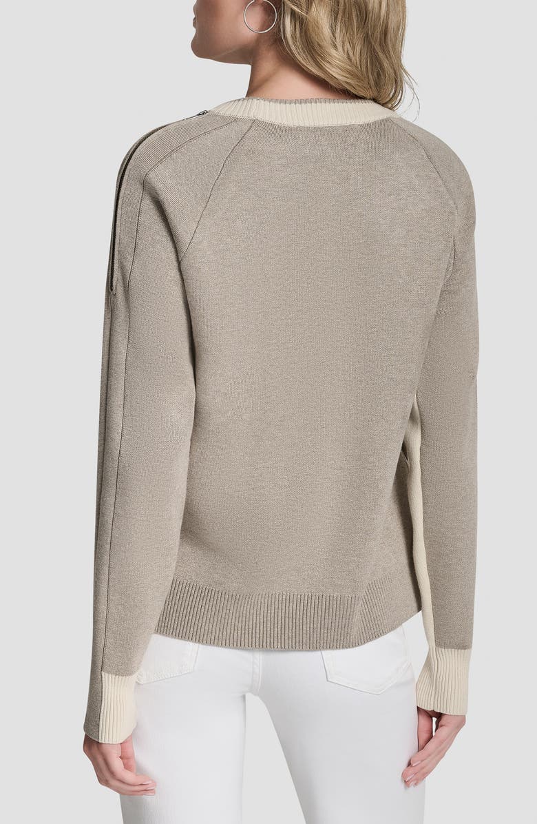 DKNY Contrast Crewneck Sweater, Alternate, color, Ecru/Tan Heather