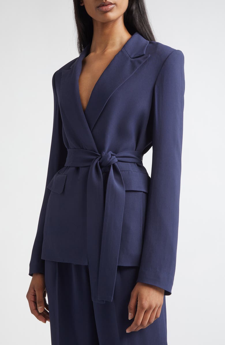 ST. JOHN Juliana Belted Lightweight Stretch Cady Wrap Jacket, Alternate, color, Midnight