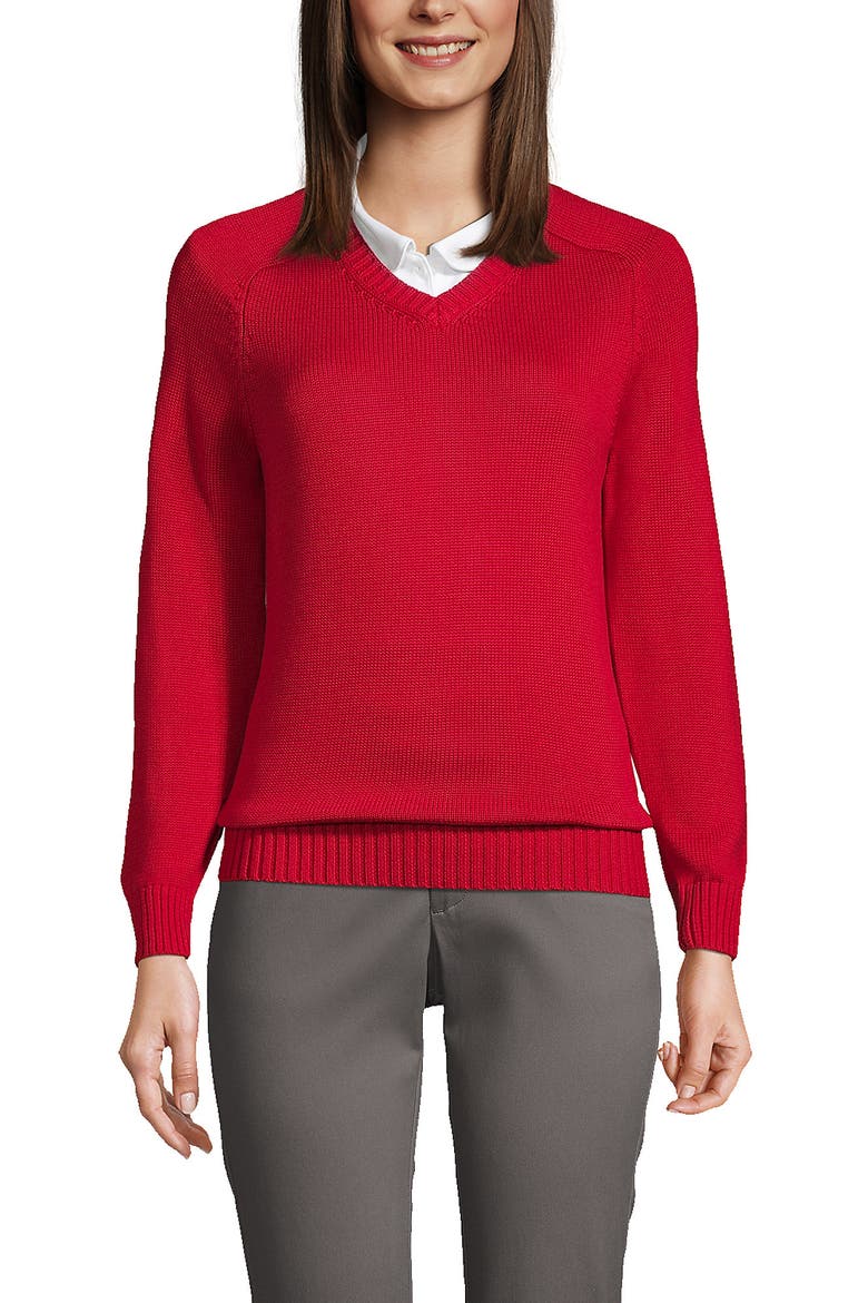 School Uniform Young  Cotton Modal V-neck Sweater, Main, color, Red
