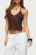 EDIKTED Jenn Beaded Open Stitch Halter Top